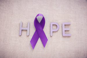 Purple ribbons with HOPE word, Alzheimer's disease, Pancreatic c