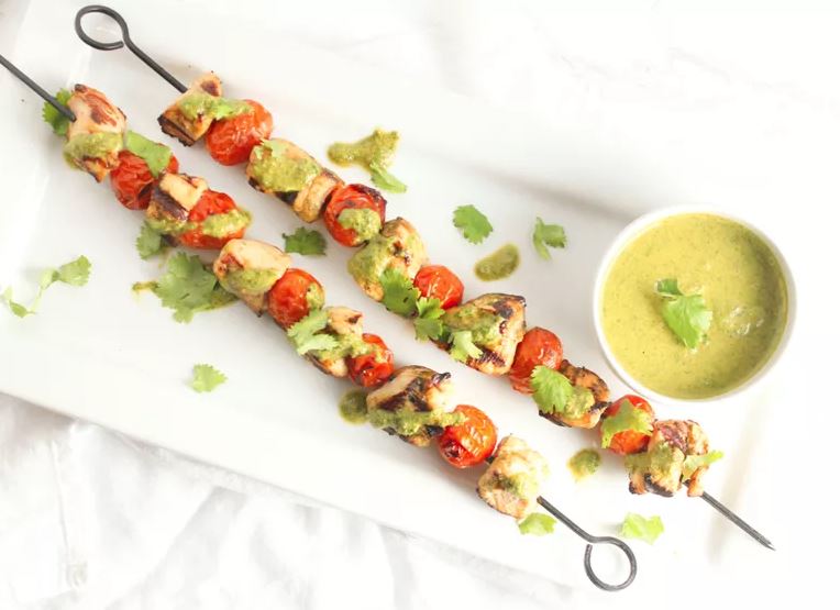 Low-Sodium Grilled Chicken and Tomato Skewers