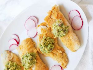 Oven Fried Cod With Avocado Puree