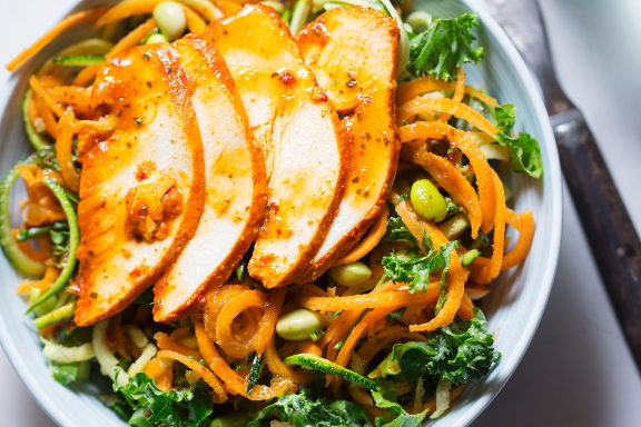 Chicken and Zoodles with bPeanut Sauce
