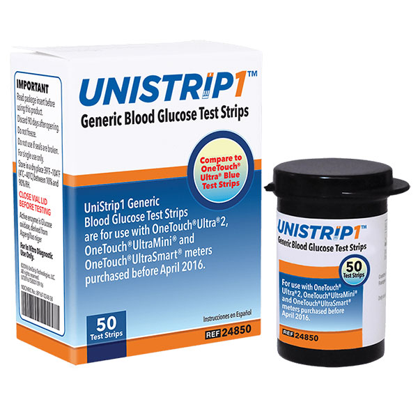 Generic Blood Glucose Test Strip Unistrip™ 50 Test Strips Per Box